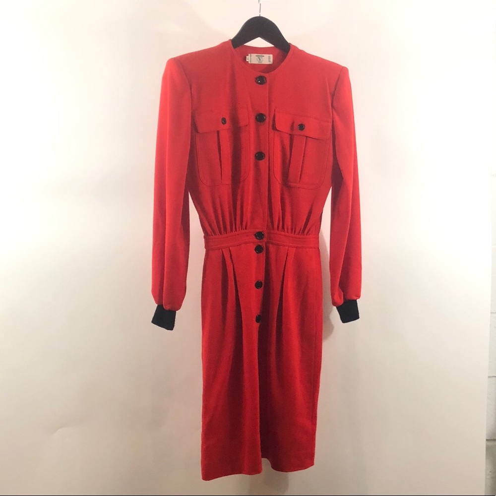 valentino Miss VRed Wool Dress Black Cuffs Sz 38